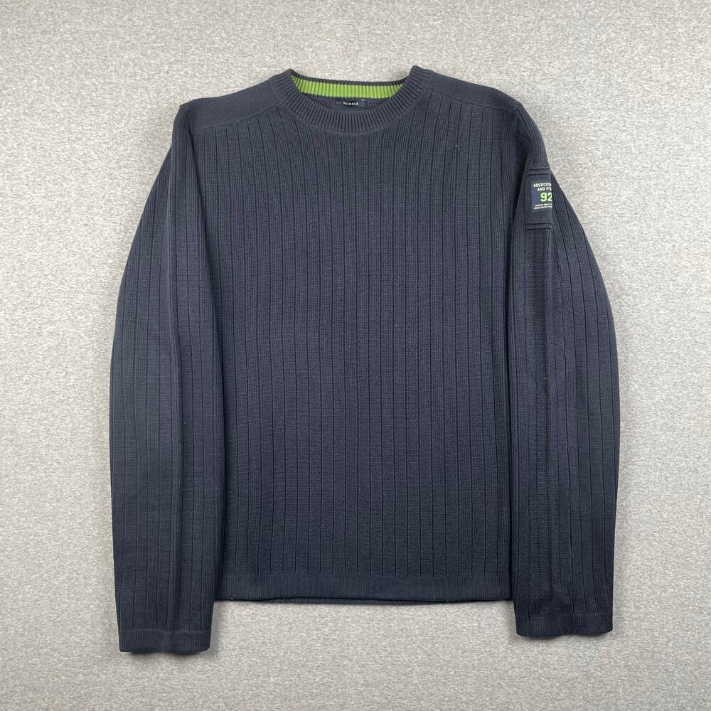 Vintage Abercrombie & Fitch Sweater Mens L Blue Ribbed Muscle Crewneck Pullover